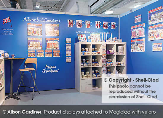 Product displays attached to Magiclad with velcro