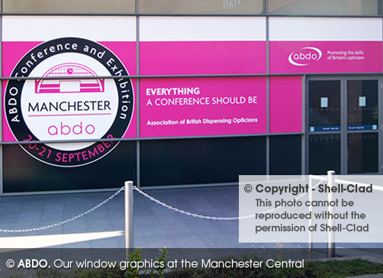 Our window graphics at the Manchester Central